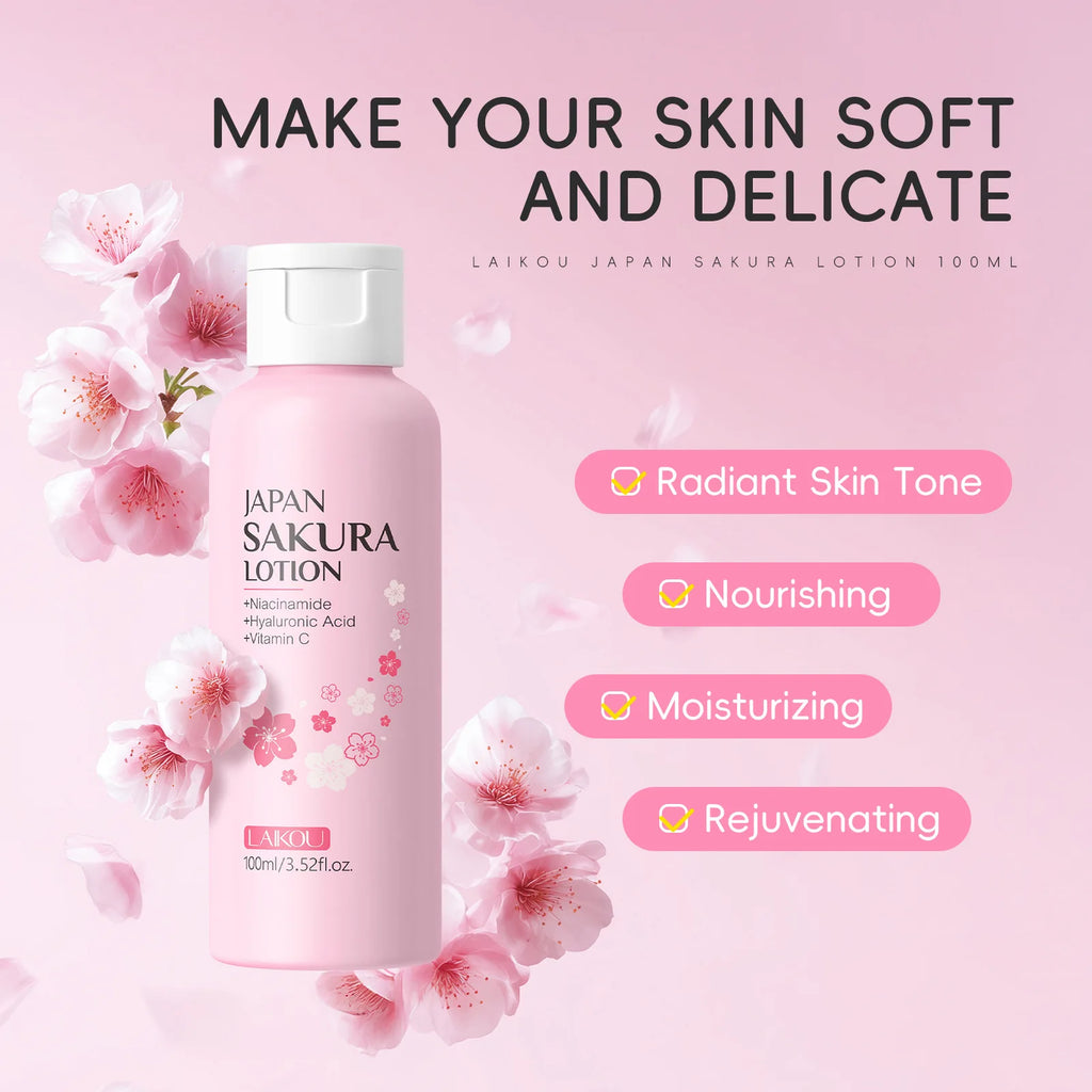 LAIKOU Sakura Lotion 100ml Niacinamide HA VC Hydrating Essence Shrink Pores Nourish Skin Brightening Elastic Facial Care