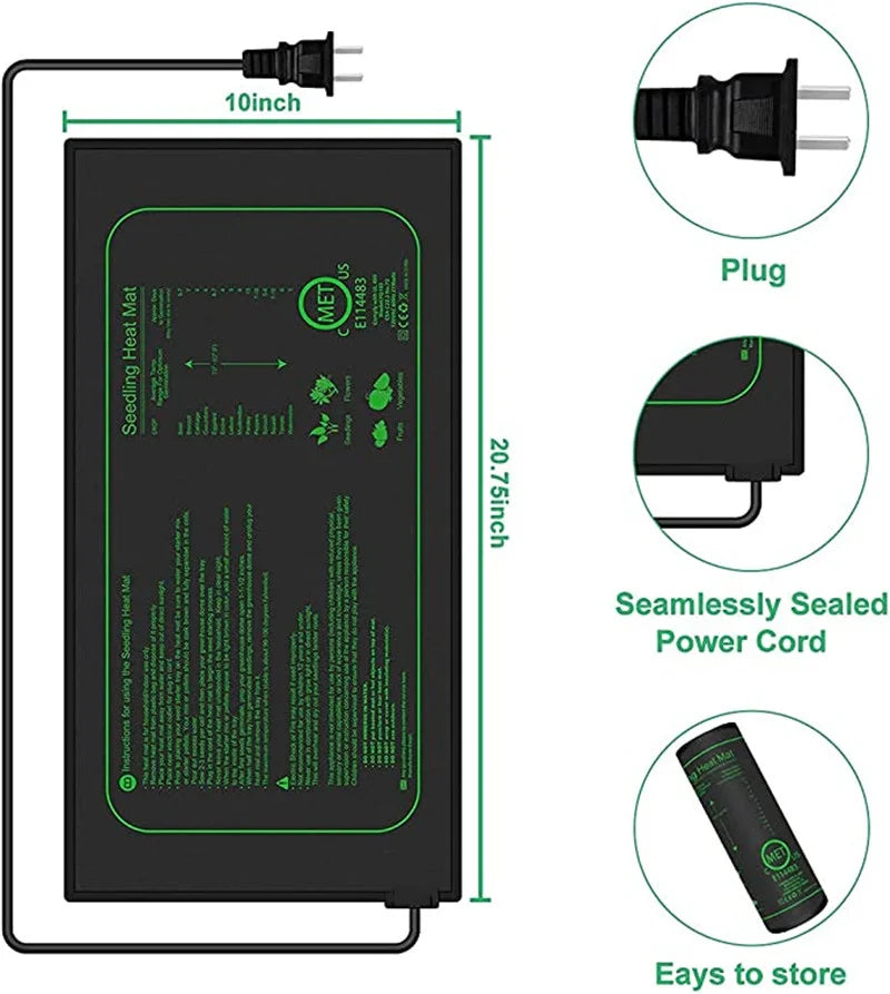 Waterproof Durable Germination Station Heat Mat, Warm Hydroponic Heating Pad for Indoor Home Gardening Seed Starter (10'x 20') US Plug for Seeds and Seedlings