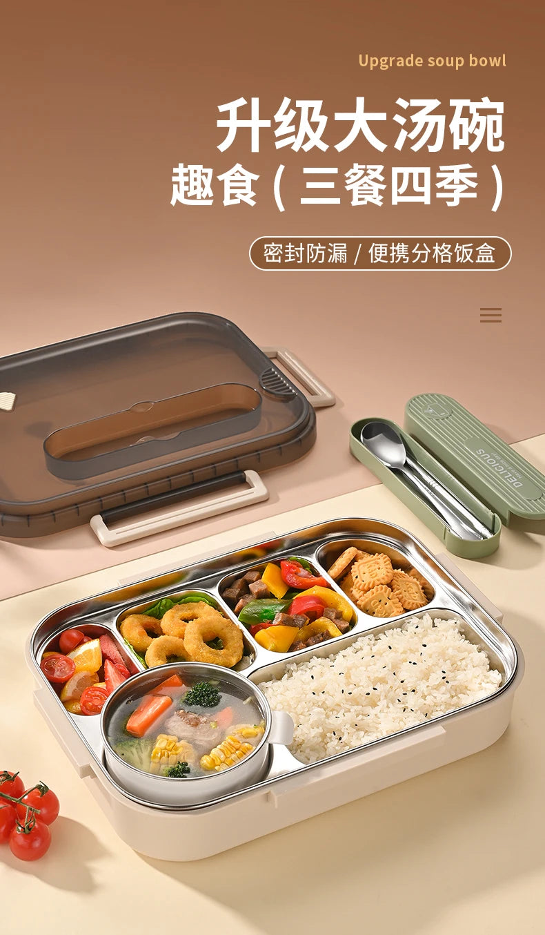 Portable Insulated Stainless Steel Lunch Box for Office Workers And Students Sealed Bento with Microwave Heating Food Container
