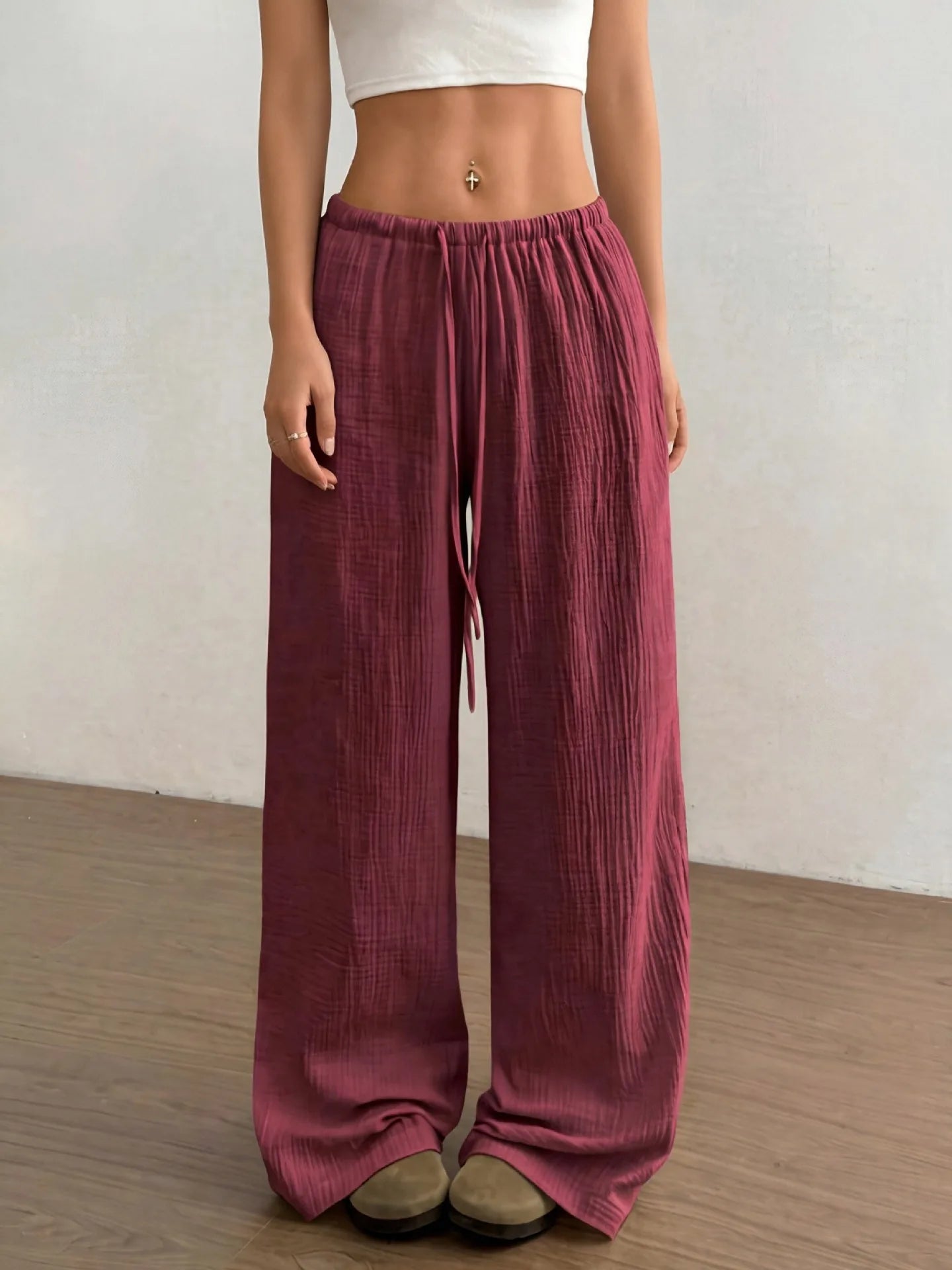 Summer Thin Texture Loose Pants Women High Waist Wide Leg Pants Women Casual Lazy Style Comfortable Breathable Trousers Women