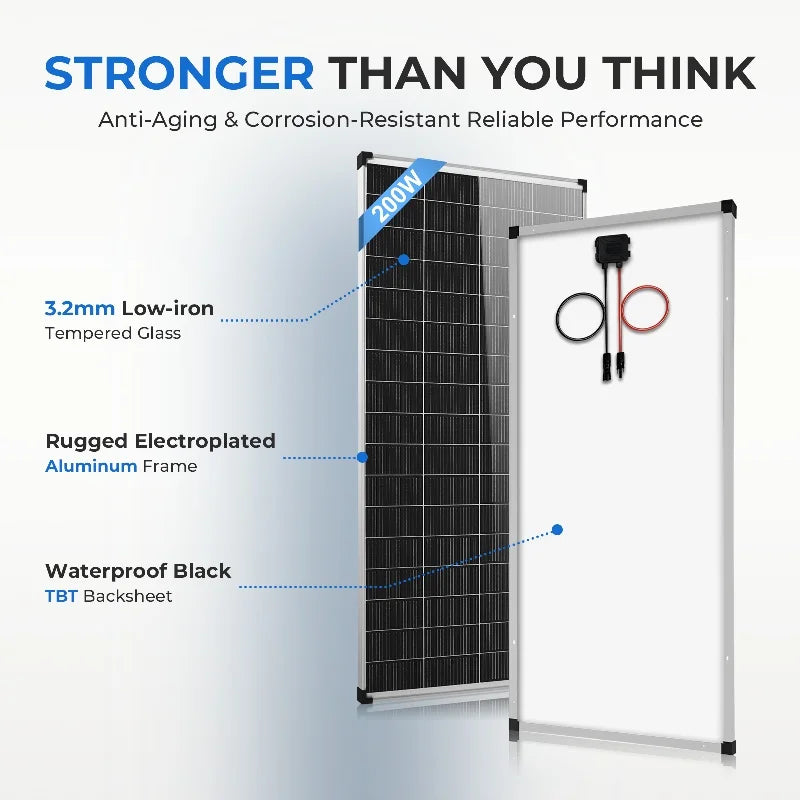 AeternaSol 400W/200W Watt 25% High-Efficiency PV Power for Home Rooftop 18B N-Type Solar Panel 12V Monocrystalline Solar Panel 18BB Cells High Efficiency Module RV Marine Boat Caravan Off Grid Monocrystalline Solar Panels Cha
