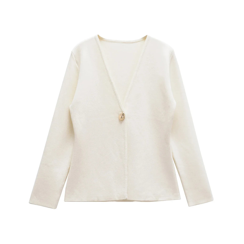 Spring Cardigan For Women Tops V-neck Knitted Cardigans Casual Simple Elegant Sweater Coat Outerwears Knitwear 4192005