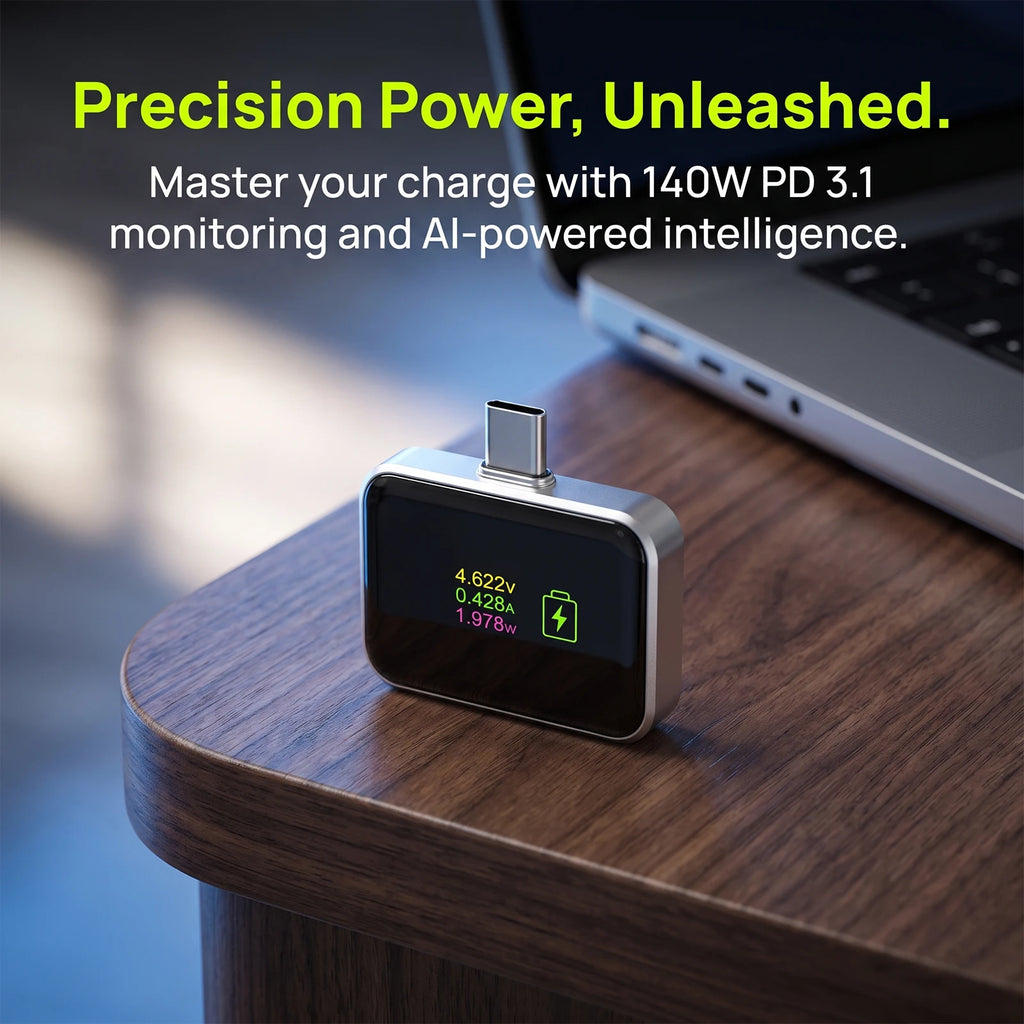 Auto Cut Off 140W USB C Charger Smart Shutoff Fully Charged AI Digital Display Real-Time Power Voltage Current Monitor