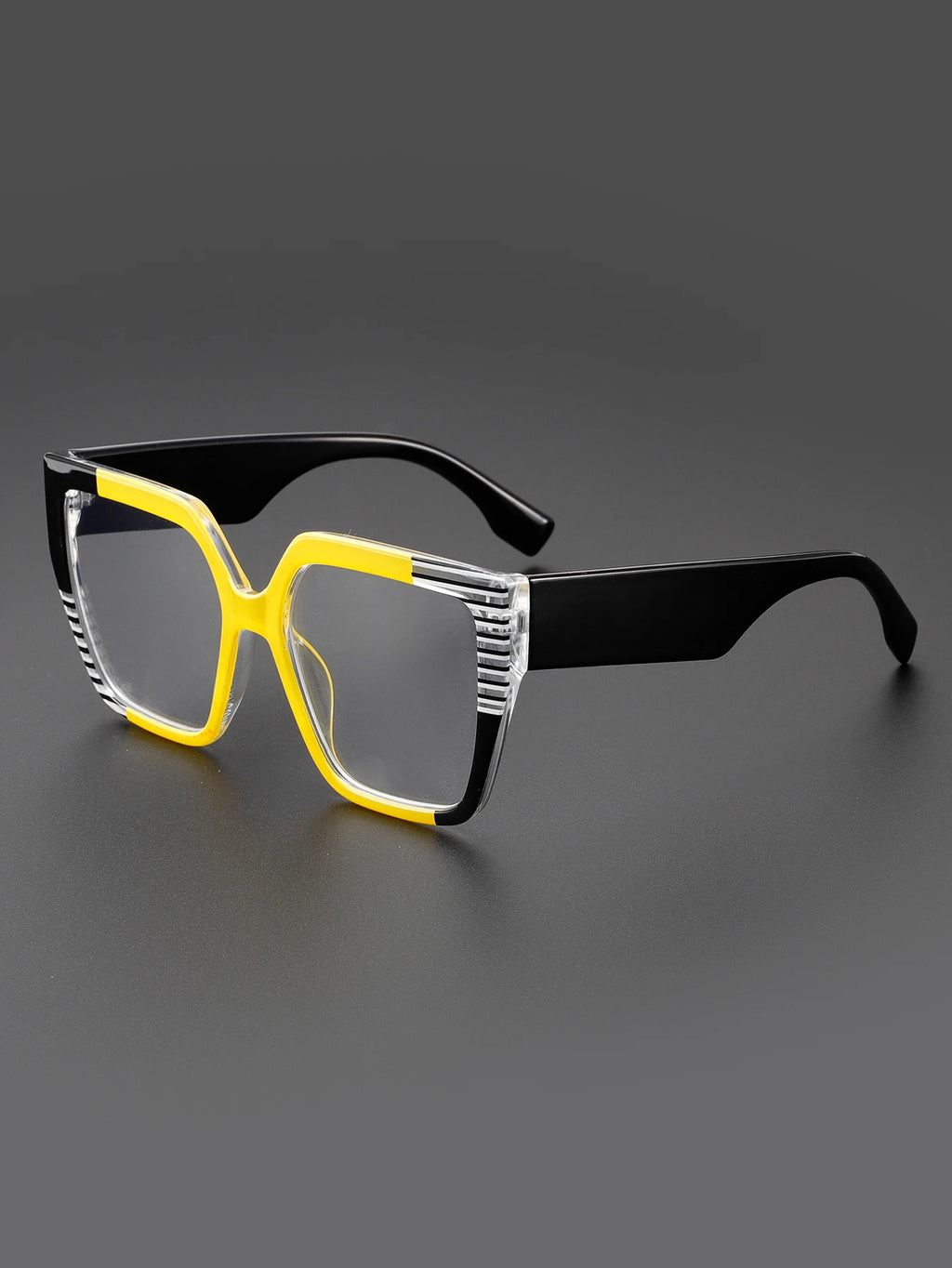 Classic Striped Personality Cat-Eye Square Frame for Women, Textured Anti-Blue Light Glasses Frame, Women's Bohemian Style Commuter and Street Style Decorative Glasses, Suitable for Office, Computer, and Gaming Use