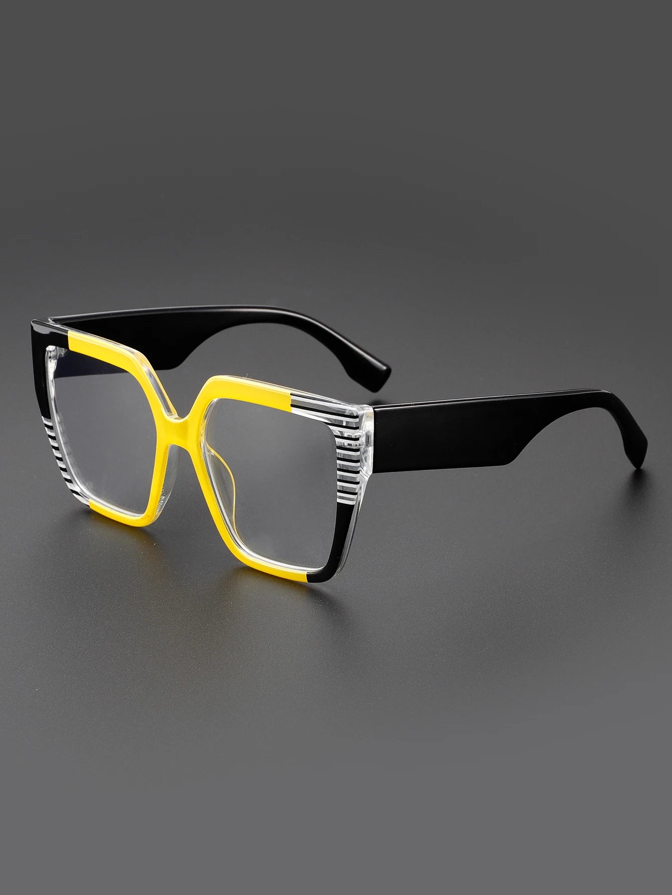Classic Striped Personality Cat-Eye Square Frame for Women, Textured Anti-Blue Light Glasses Frame, Women's Bohemian Style Commuter and Street Style Decorative Glasses, Suitable for Office, Computer, and Gaming Use