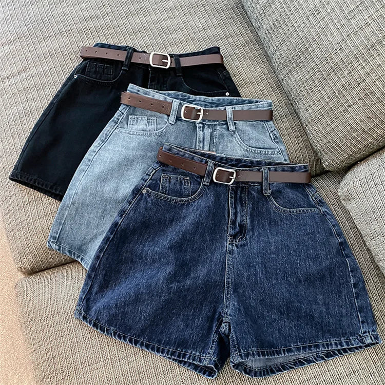 New Women Summer Denim Shorts Casual A Line Hot Pants Casual Trend Denim Shorts High Waist Simple Loose Wide Leg Denim Pants