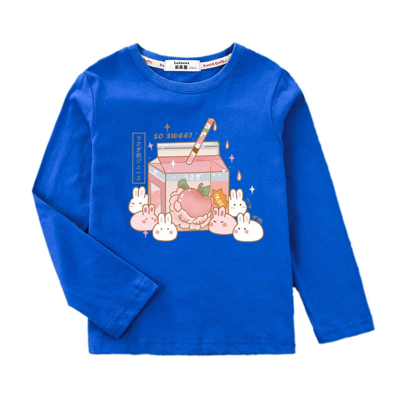 Autumn Sweet Cartoon T-shirt for Baby Girls Long Sleeve Lovely Tops 3-14T Girls Spring Clothing