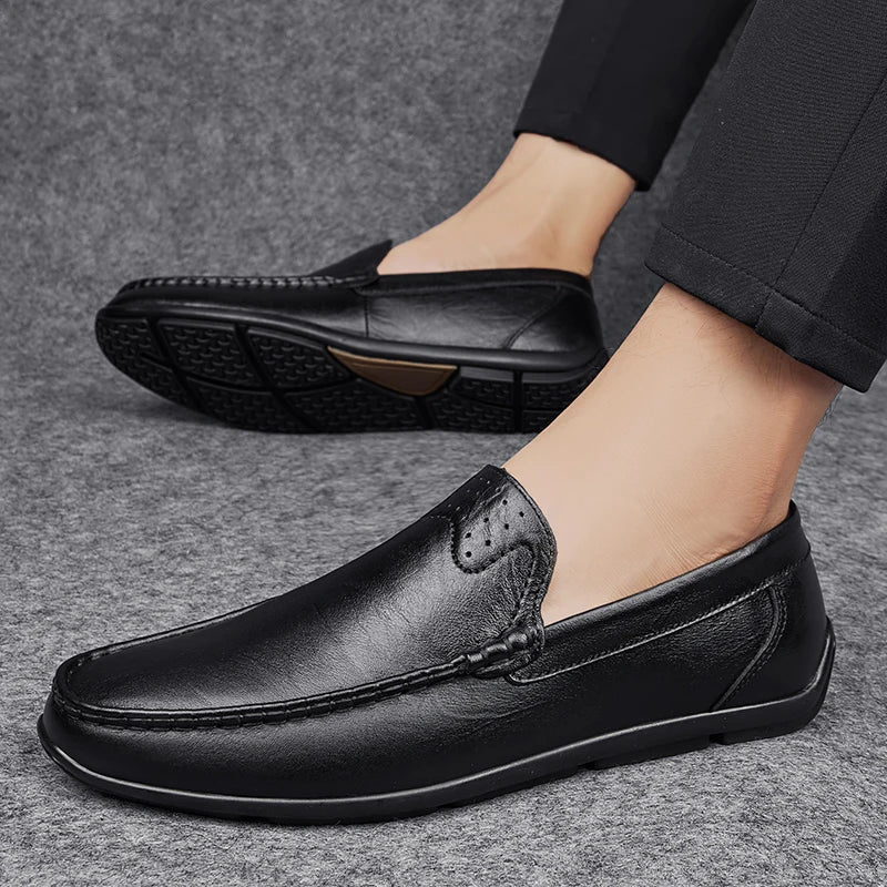 Classic Brand Men's Genuine Leather Casual Shoes Soft Sole Comfortable Flat Bottom Loafers High-quality Business Shoes for Men‘s