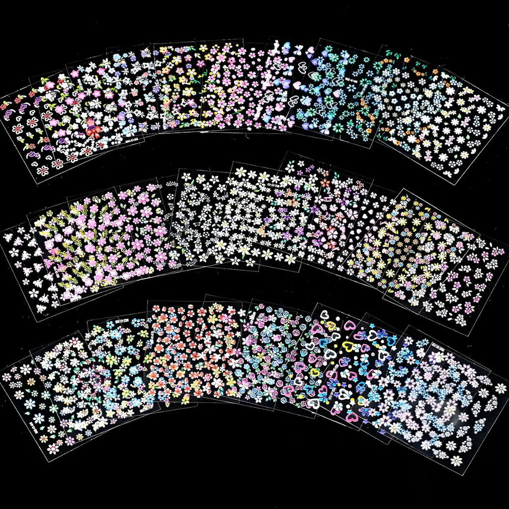 30Sheets 3D Self Adhesive Nail Art Stickers Cute Daisy Floral Heart Flower Nail Decals Decor Supplies for Women Manicure DIY