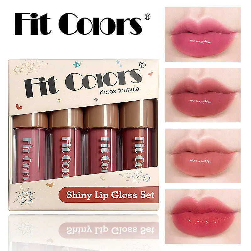 Fit Colors 4-Piece Velvet Lip Gloss Set - Non-Transfer Matte Diamond Finish Long-Lasting Waterproof Lip Gloss Collection