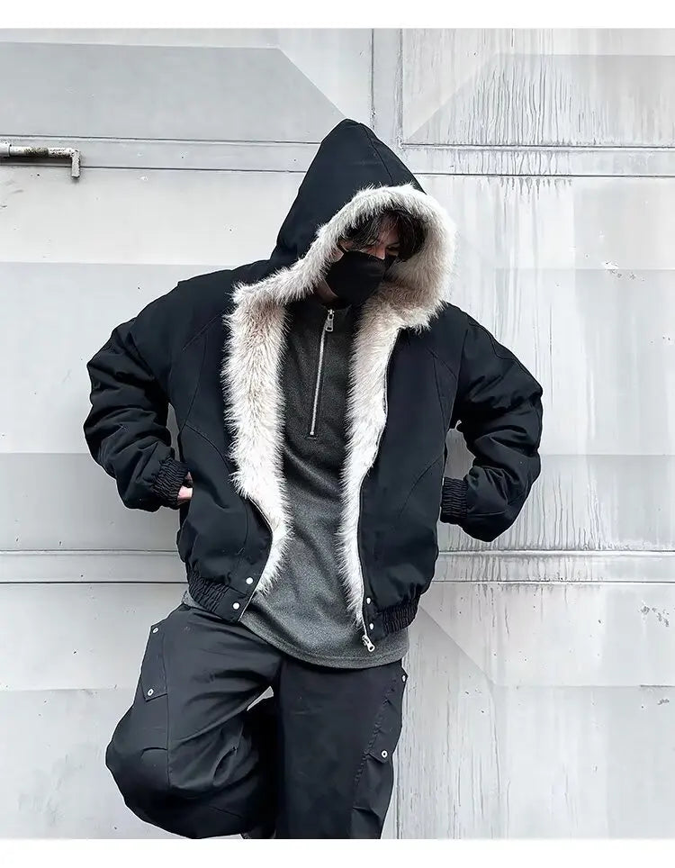 American Retro Lamb Fleece Cotton Jacket Winter Thickened Keep Warm Fur Collar Jacket Zipper Hoodie Loose Coat men clothing