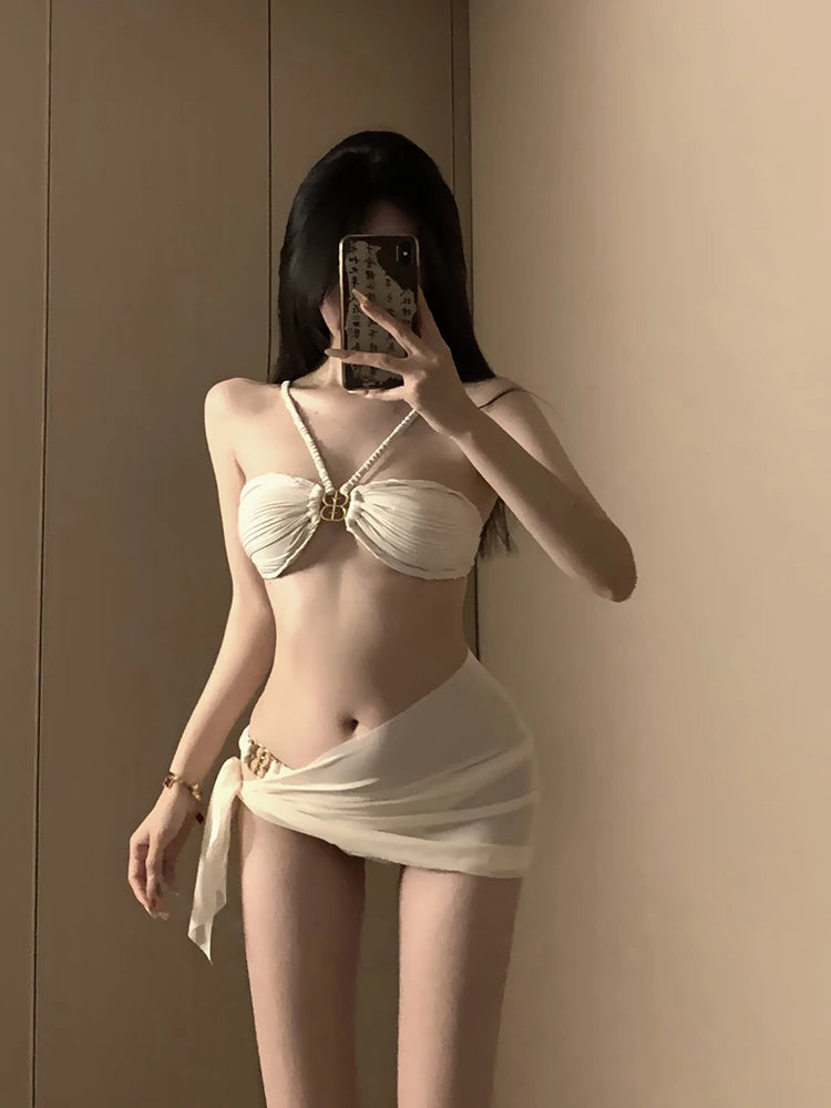 New Advanced Bikini Swimsuit Women Sexy Pure Desire Internet Famous Small Chest Slimming Tee-piece Strap Hanging Ne
