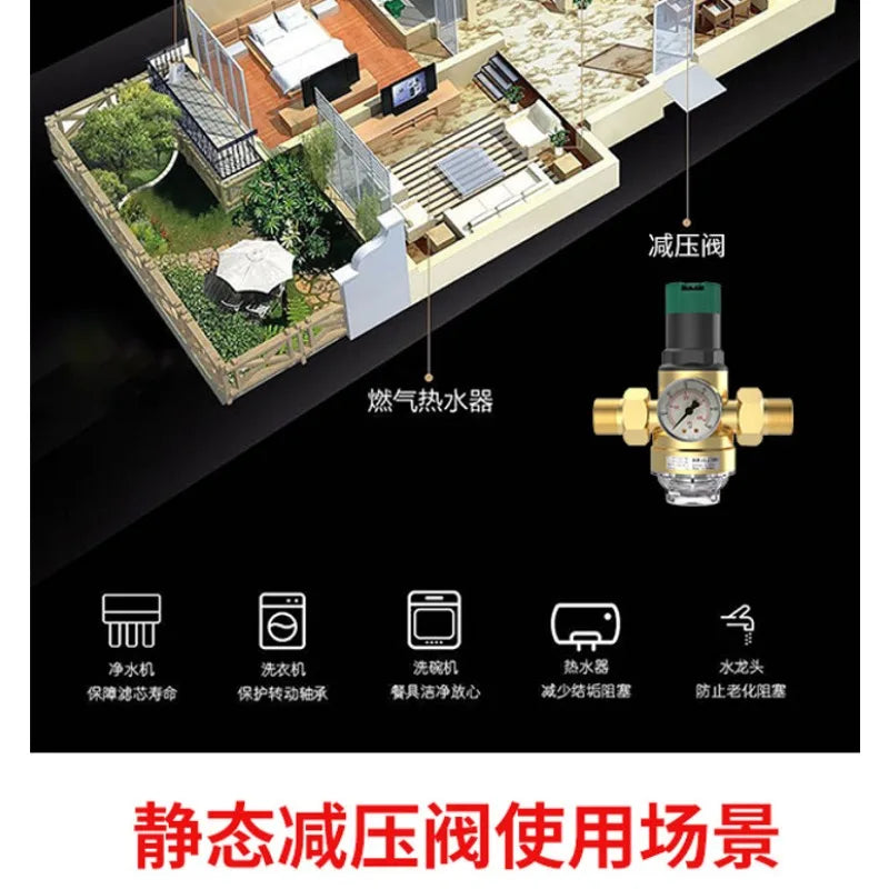 Adjustable Water Pressure Reducer Valve with Filter