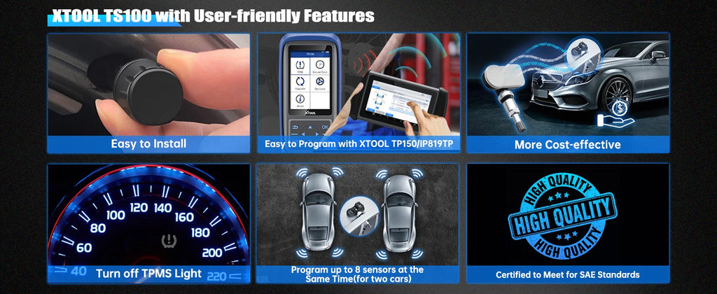 XTOOL TS100 PRO 4PCS Upgraded TPMS Sensor 315Mhz/433MHz Tire Pressure Monitoring Tester Programmed by XTOOL TP150/IP819TP