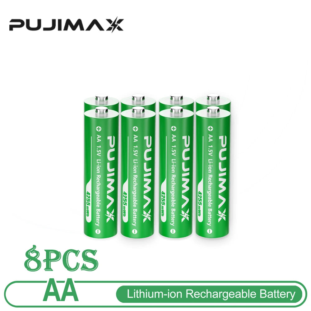 PUJIMAX Lithium-Ion Rechargeable Battery High-Capacity 1.5V 4255mWh AA&1100mWh AAA Battery for Remote Control Mouse Electric Toy