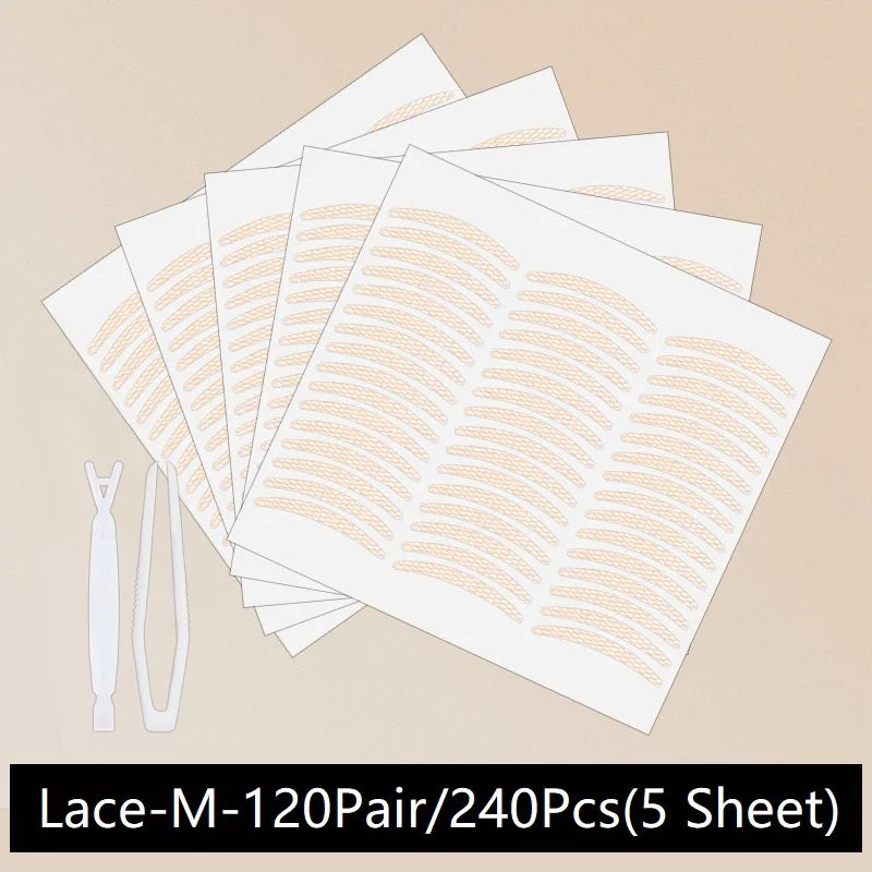 240PCS Eyelid Tape Double Glue Sticker Invisible Double Fold Eyelid Lace Paste Clear Beige Stripe Self-adhesive Eye Makeup Tool