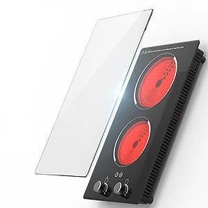 Electric Cooktop 2 Burners Knob Control Countertop Built-in Ceramic Cooktop