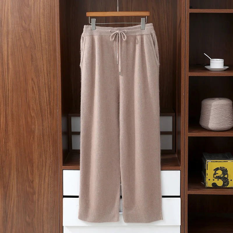 100% Mink Cashmere Pants Autumn Winter New Men' Elastic Waist Cashmere Pants Youth High-End Warm Outside Leggings Thick Casual