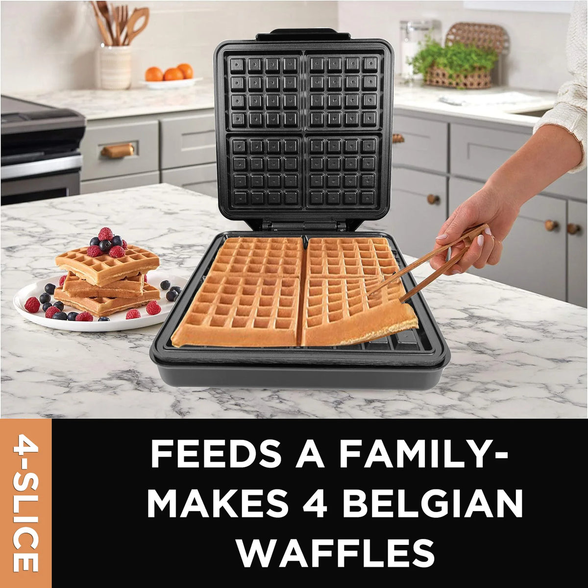 Mini Automatic 1200W 4-Slice Dual Zone Non-Stick Eco-Friendly Belgian Waffle  Machine for  Use W002