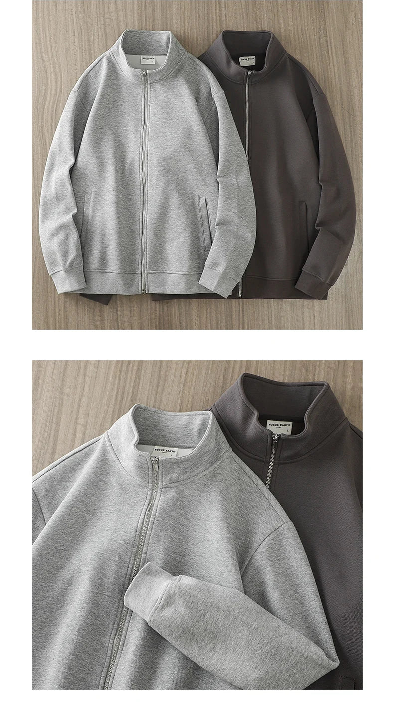 DUKEEN PIQUE Fabric Men's Casual Sweatshirts Spring and Autumn Solid Color Stand Collar Zipper Cardigan Coat Men's Clothing