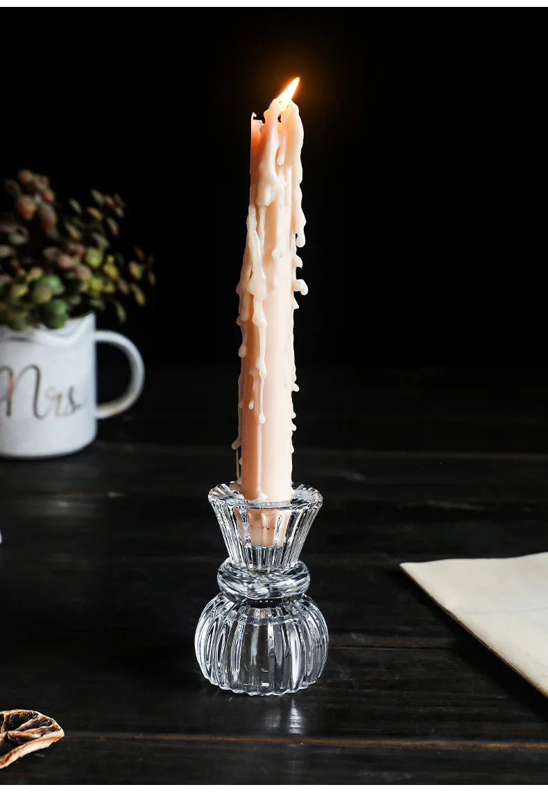 Creative Light Luxury Glass Candlestick European Retro Home Decoration Romantic Bar Skirt Double Use Candle Cup Holder Ornament