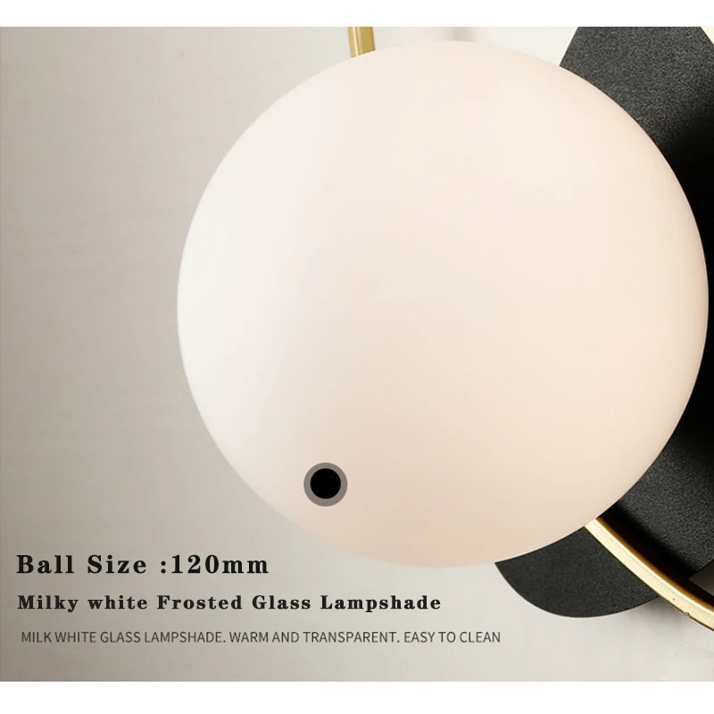 Modern LED Wall Lamps Black Gold Glass Ball Wall Sconces Living Rom Bedroom Hotel Decor Wall Lights Bedside Lights Aisle Lamp G9