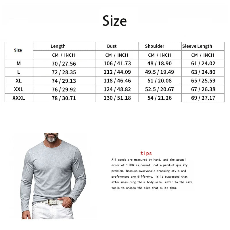 Autumn and Winter Men's Thin Casual Crew Neck Pullover Loose Versatile Breathable Commuter Long Sleeve Bottom T-Shirt