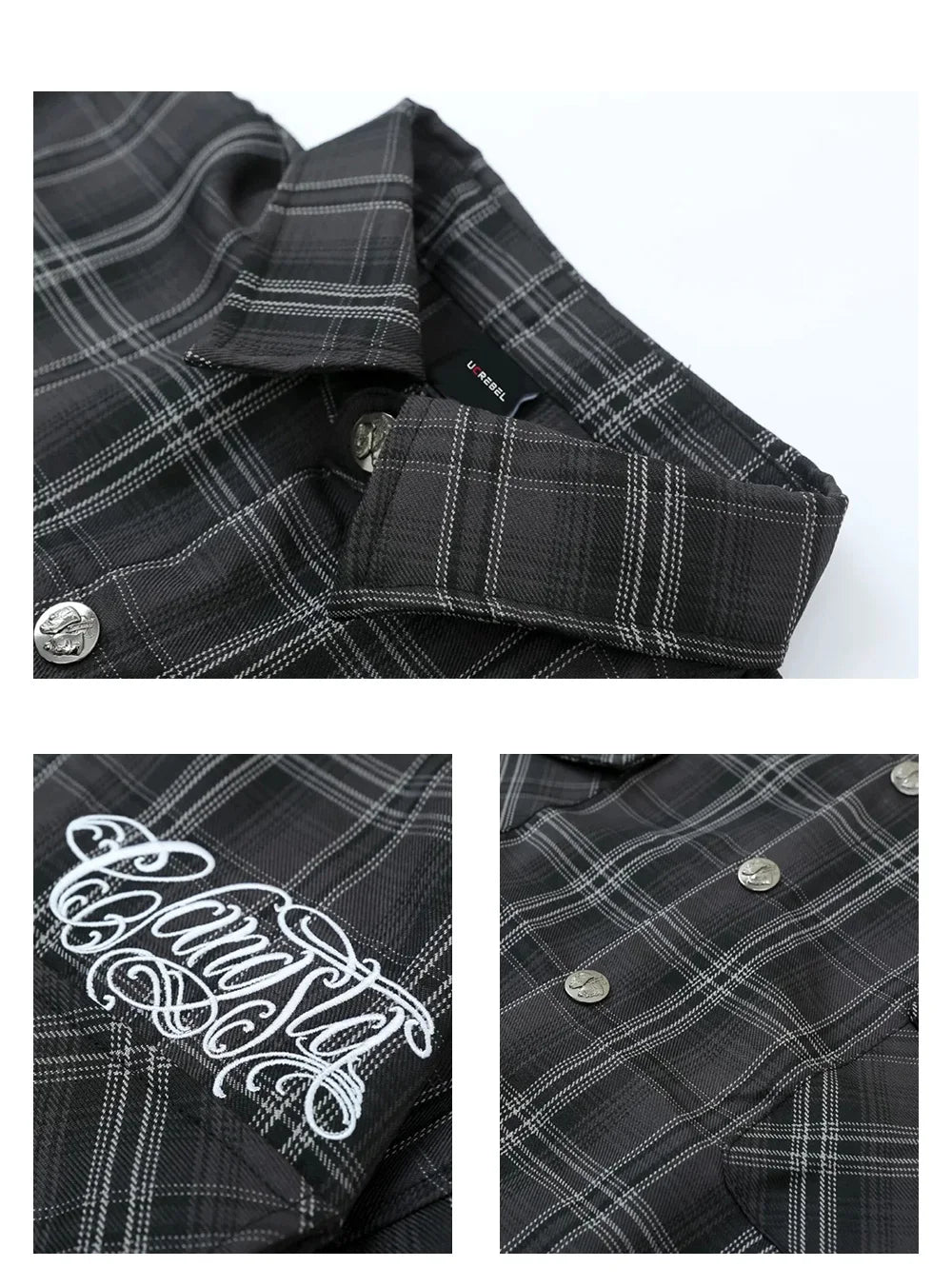 Chicano Safari Short Sleeve Shirt Mens Summer Streetwear Casual Loose Letter Embroidery Lapel Plaid Shirt Man