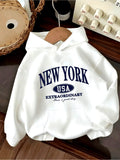 Casual New York extraordinary pattern hoodie with geometric print loose fit fashionable and comfortable casual sportswear hoodie