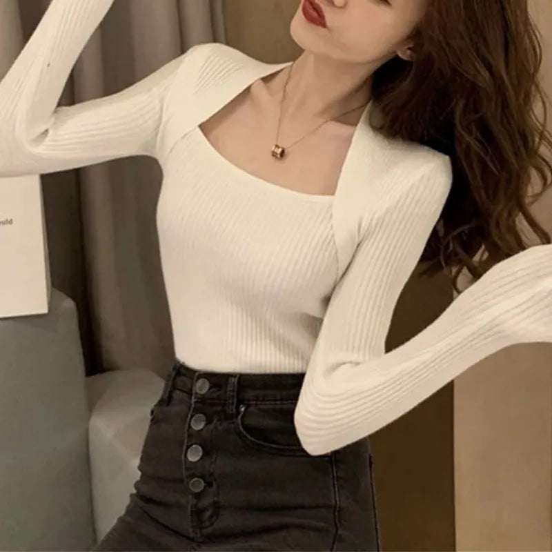 Women Pullover Sweater Autumn Long Sleeve Pullover Basic Top Fashion Elastic Female Winter Solid Knitted Jumper