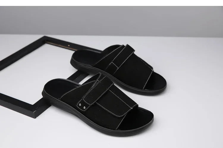 New Men's Slip-On Sandals with Magic Tape Outdoor Anti-Slip Soft Bottom Flat Slippers Versatile Comfortable Summer Shoes-1102