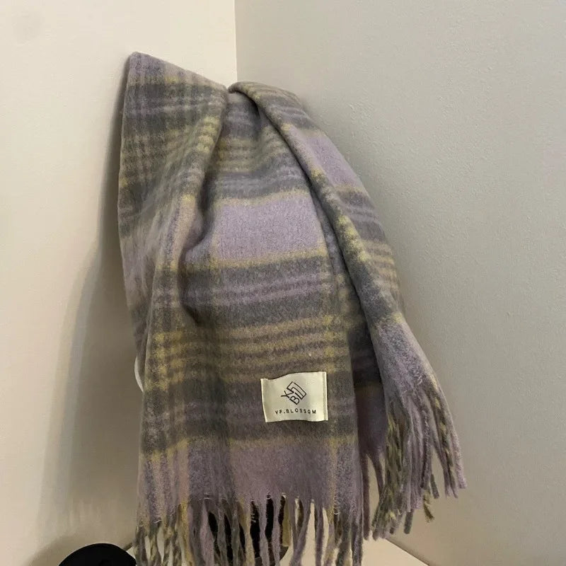 Maillard Womens Reversible Scarf Plaid  Windproof Insulation,personality,Winter Shawl Wrap Oversized Tartan Stripe Fringe Scarve