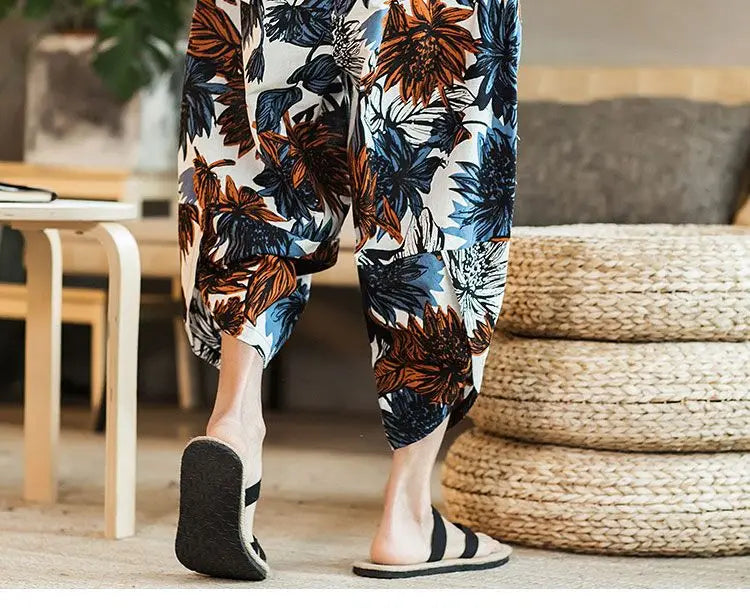 Men's Casual Cotton Linen Seven-Foot Pants Summer plus Size Lantern Loose Fit Shorts Harlan Style Comfortable Breathable Leis...