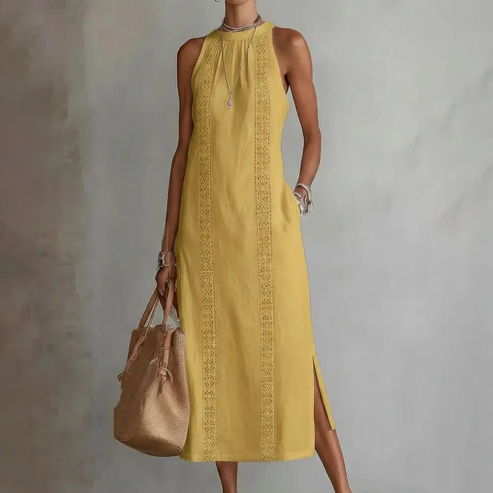2026 Summer Dress for Women Sleeveless Crew Neck Tunic Tank Dress Casual Loose Boho Beach Side Split Sundress Summer Outfit