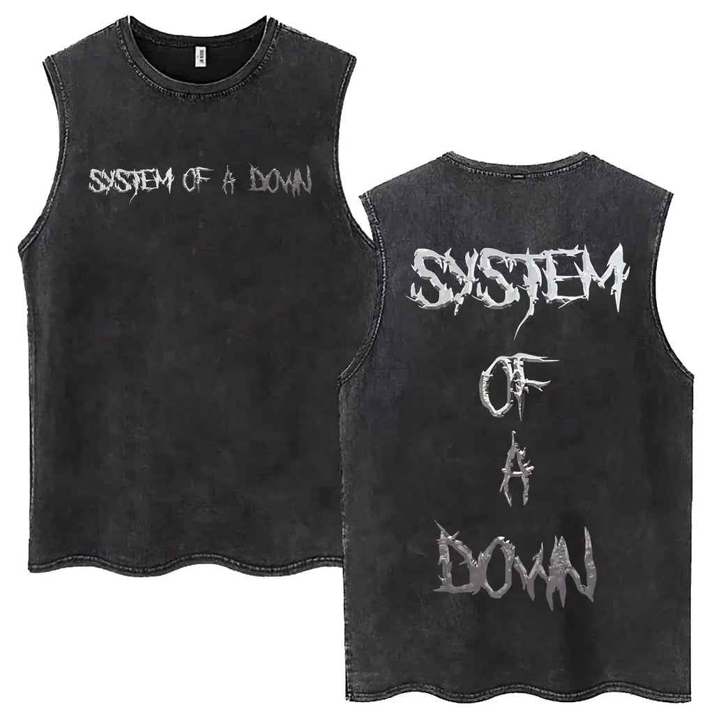 System of A Down Vintage Washed Tank Tops Men's Classic Rock Alternative Metal Sleeveless Vests T-shirt Male Oversized T Shirts