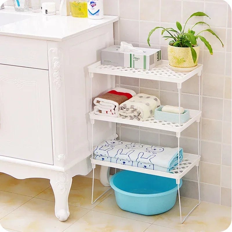 Home Closet Organizer Storage Shelf Kitchen Adjustable Storage Rack Shelves Cabinet Holders Space Saving Makeup Organizer