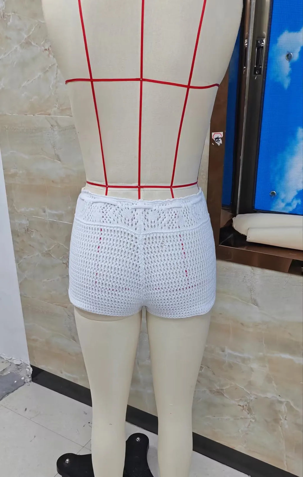 Boho Crochet Knit Shorts Women Hollow Out Asymmetrical Drawstring Waist Beach Hot Pants Festival Rave Outfit Summer Streetwear