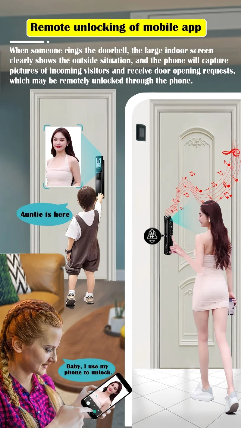 5050 5072 5572 4585 6085 Mortise Tuya WiFi Video Intercom 3D Face Recognition Smart Lock Biometric Camera Auto Keyless Lock