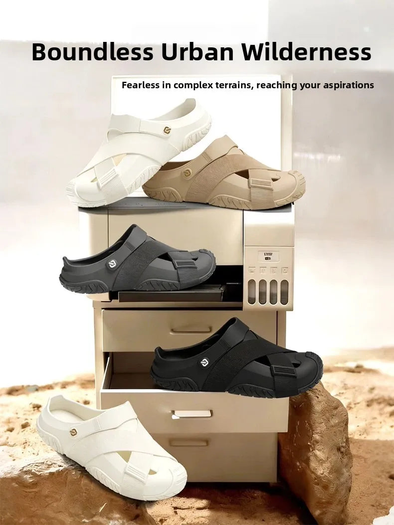 Men's Thick Bottom Sandals Full Coverage Outdoor Sports Waterproof Breathable Summer Slip-On Stream Trudging Beach Shoes