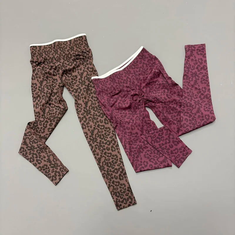 HISTELLO Seamless Sports Pants Leopard Print High Waist Scrunch Hip Shaping Elastic Tummy Fit Running Fitness Yoga Leggings