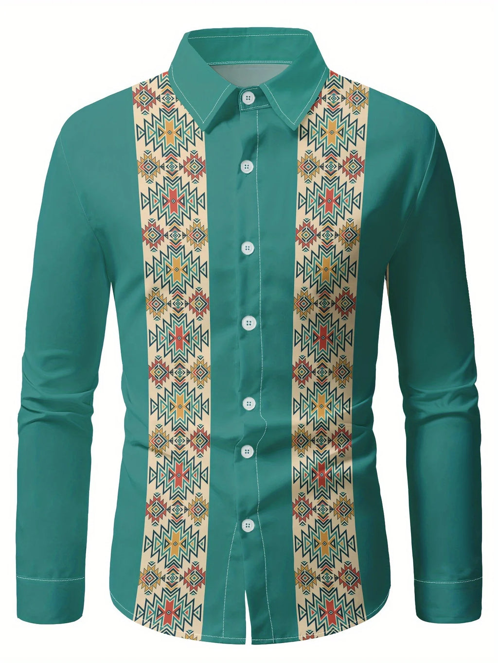 Men's Casual Fashion full sleeve Shirt Breathable Polyester Long Sleeve with Button-Up Collar 3D Print Retro ethnic patterns