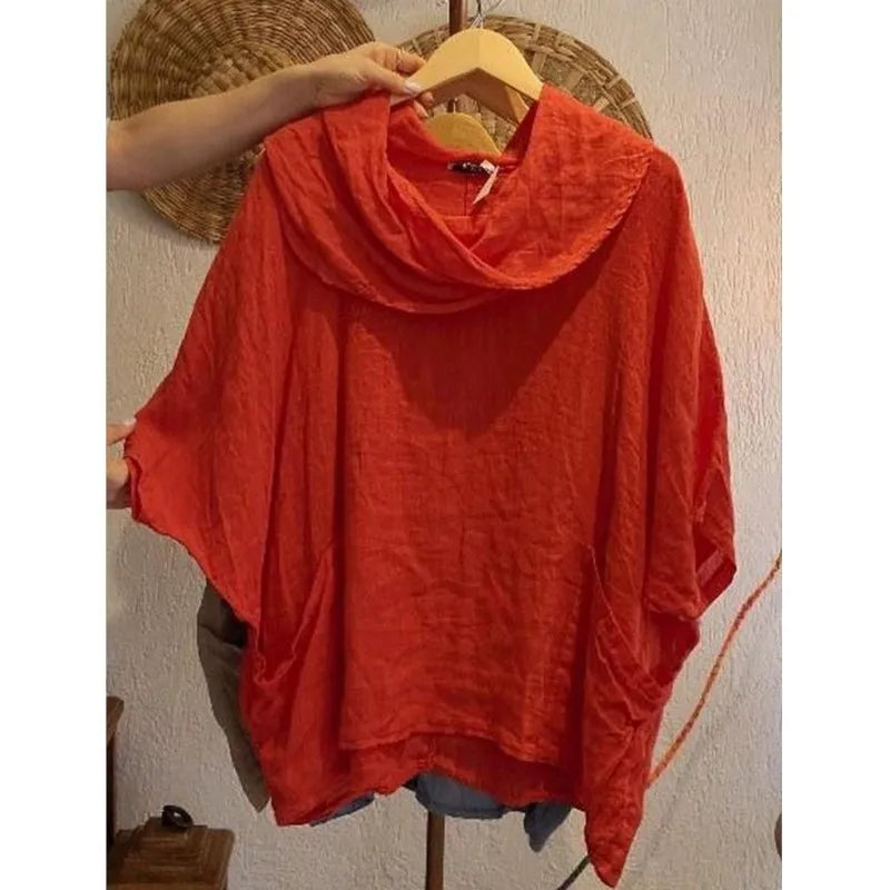 2025 Women New Fashion Off Shoulder Oversize Blouse Solid Bat Sleeve Tops Spring Summer Loose Irregular Hem Shirt Female Holiday