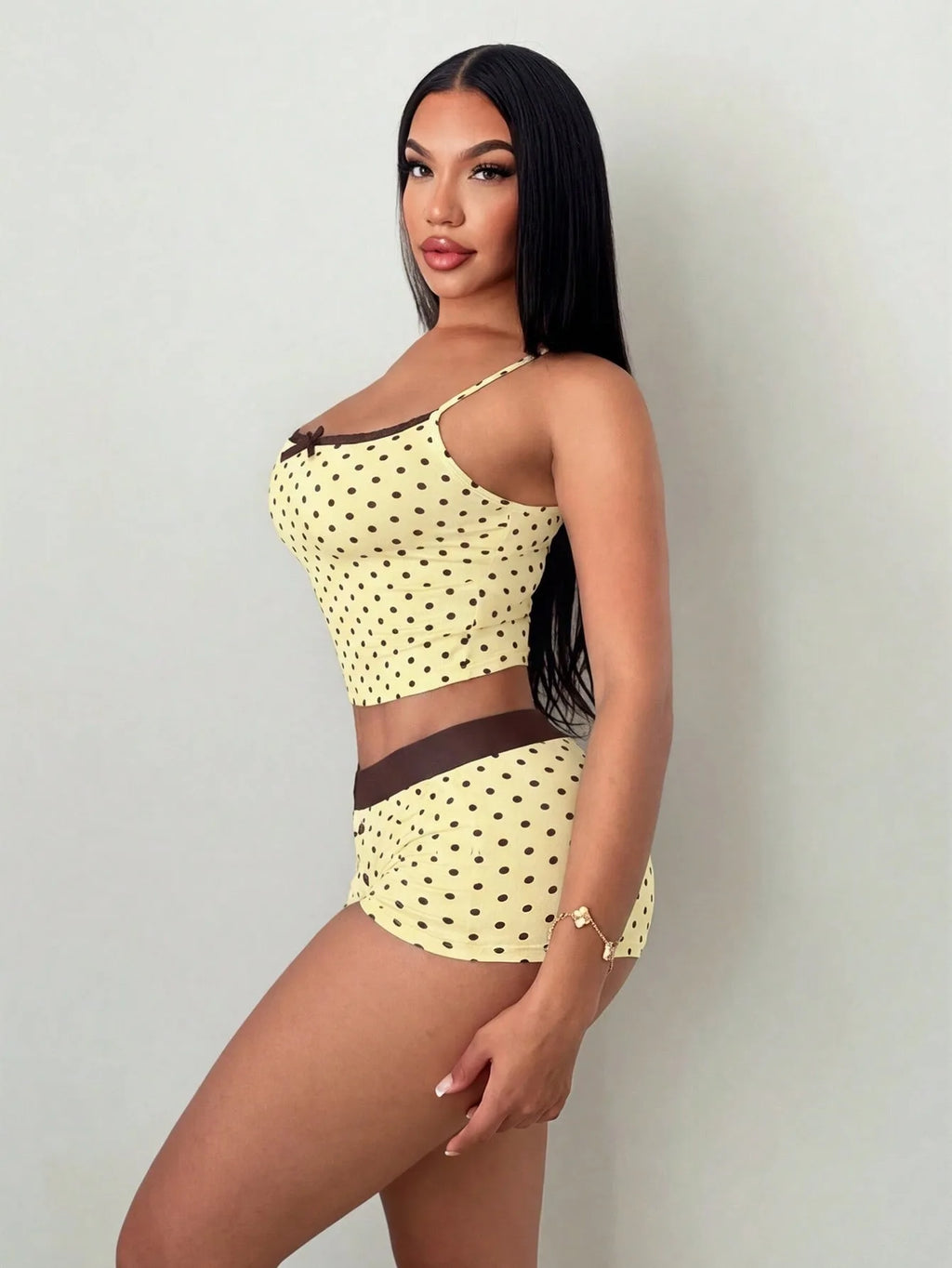 Fashion polka dot lace camisole home suit set, pure desire spicy girl style pajamas two-piece set, short