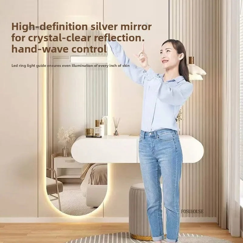 Nordic Wall-mounted Makeup Vanities European Bedroom Furniture Wooden Storage Dressing Table with Full-length Mirror Vanity Desk