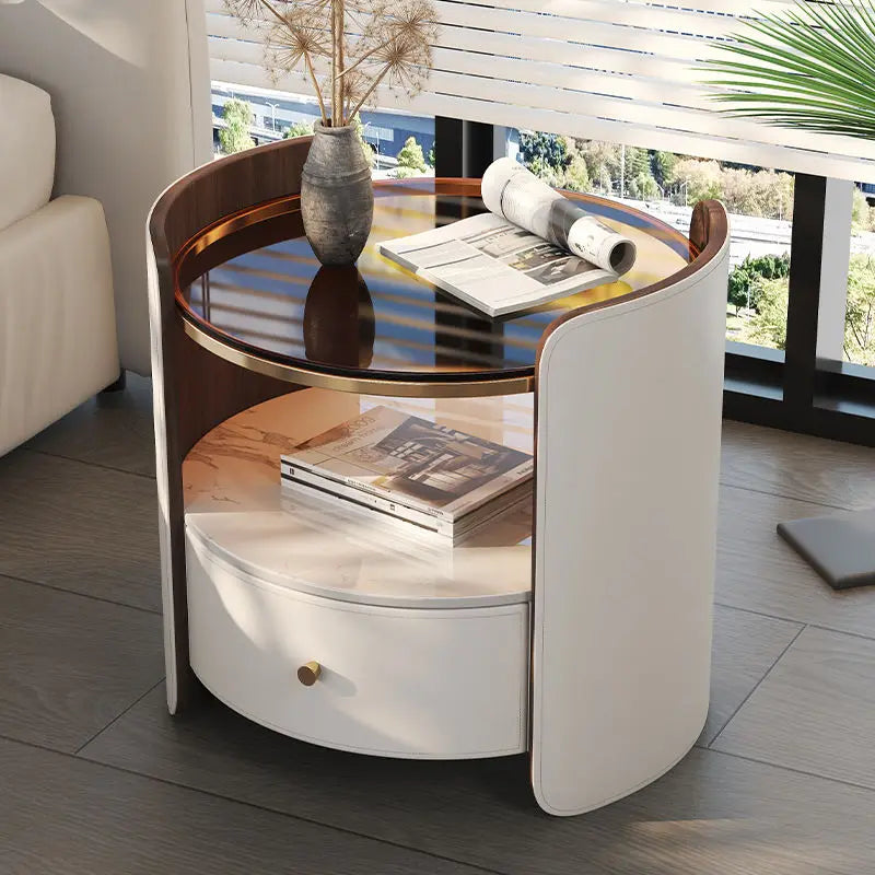 Modern Italian Round Bedside Table: Minimalist Design, Luxury & High-End Storage for Home Bedrooms