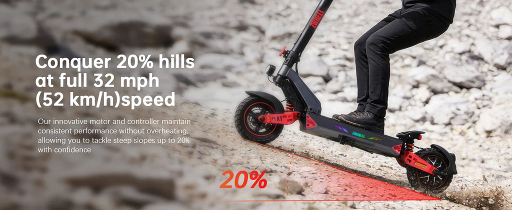 D3 Single Motor Electric Scooter 1200W Peak 32MPH Max Speed 720Wh Premium Lithium Battery 34 Miles Max Range Smart APP Unlocking Disc Brake System Front&Rear Dual Shock Absorbing Arm 10inch Tubeless Tires 4 Riding Modes Folda