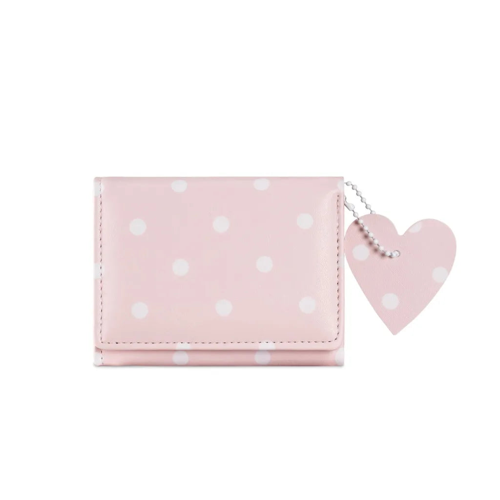 Mini Bifold Women's Wallet, Polka Dot PU Multi-functional Key Hanging Card Holder Purse for Daily Outing Small Gift