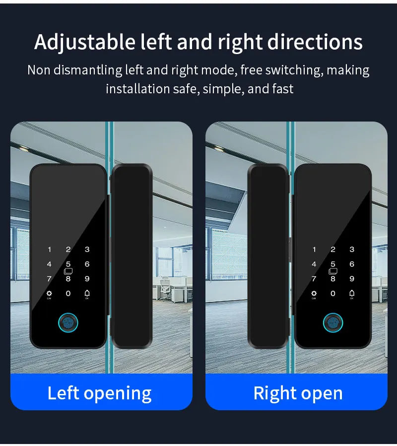 Multifunctional Smart Glass Door Lock Electronic Digit Biometric Fingerprint Tuya App Key Electric Smart Life Digital Door Lock