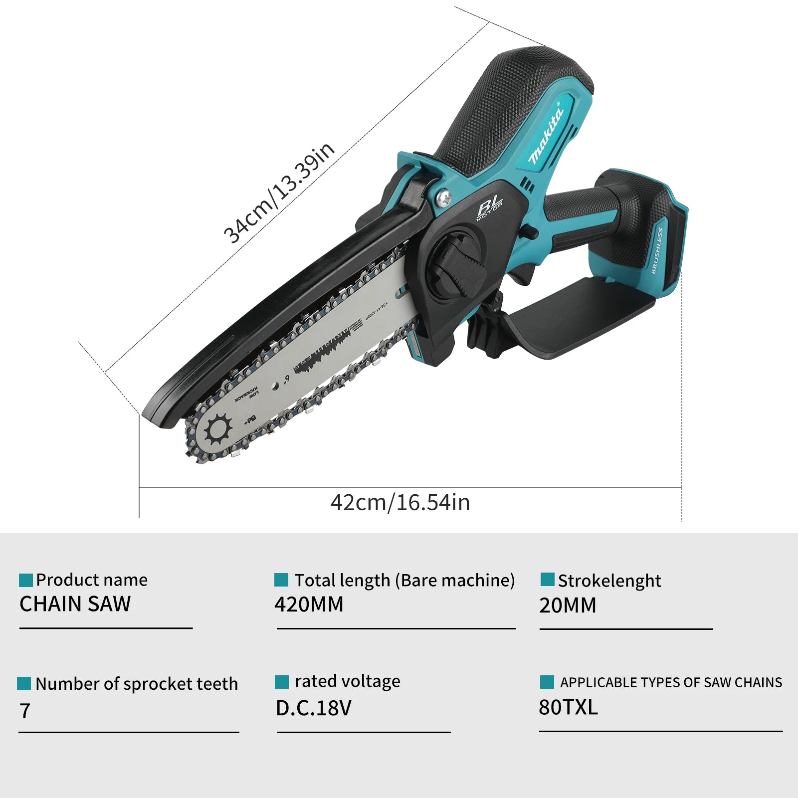 NEW 2026 Makita 8 Inch Handheld Chain Saw,Cordless 18V Power,Tool Free Adjustment,Auto Oiler for Tree Cutting Work