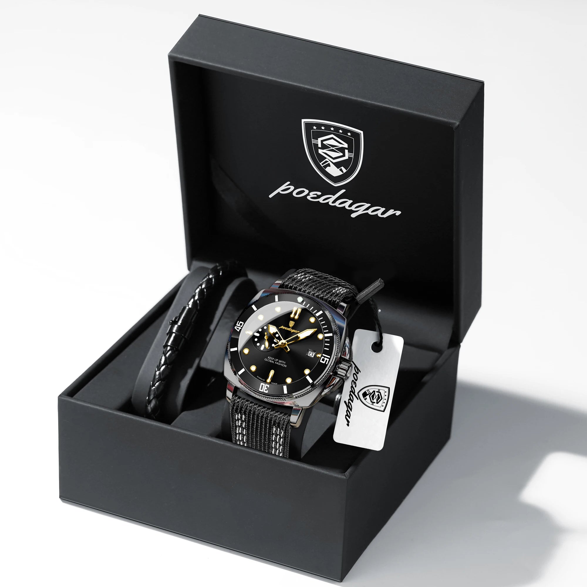 POEDAGAR Sport Military Men Clock Waterproof Luminous Date Top Luxury Watch For Man Nylon Leather Quartz Men's Watches Reloj+Box